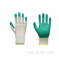 Guantes de nitrilo forrado con poliéster de color verde blanco de jardín